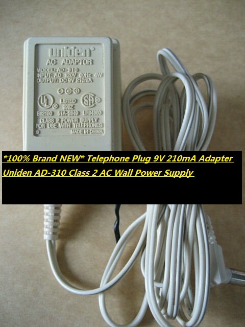 *100% Brand NEW* Telephone Plug 9V 210mA Adapter Uniden AD-310 Class 2 AC Wall Power Supply - Click Image to Close